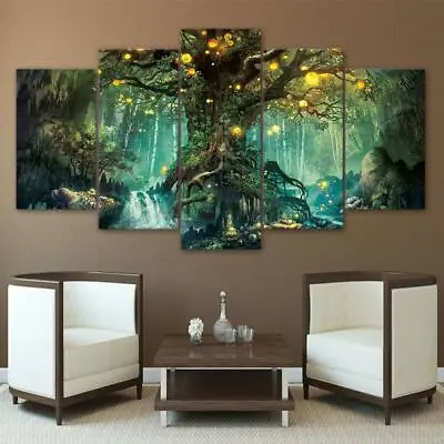 Enchanted Tree Forest Scenery Framed 5 Piece Canvas Wall Art • $119