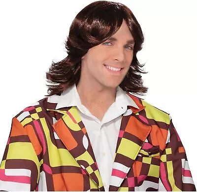 70's Guy Feathered Brown Wig Fancy Dress Up Halloween Adult Costume Accessory • $19.77