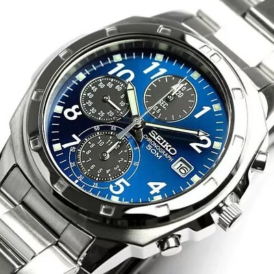 SEIKO SND193P1 SND193P SND193 Blue Chronograph Men's Watch New In Box • $98