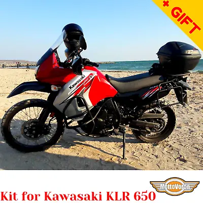 For Kawasaki KLR650 Crash Bars Side Carriers KLR 650 Pannier Rack Engine Guard • $757.03