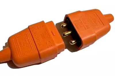 10Amp In-Line Flex Connector 3 Pin Cable Wire Joiner 3 Core Mains Plug - Orange • £6.89