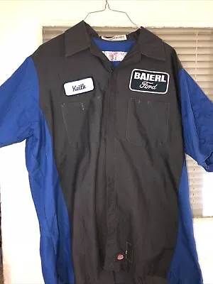 Vintage 90s Ford Mechanic  Shop Shirt Mens L-SS Short Sleeve Blue/Grey • $24.99