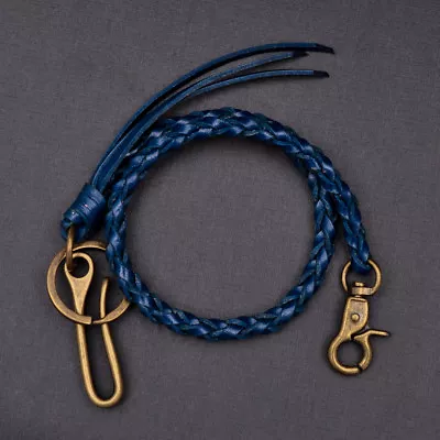 20  Blue Men's Trucker Biker Jean Hand Braided Leather Wallet Chain With U HOOK • $13.58