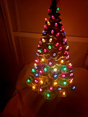 Vintage 1966 Ceramic Lighted Christmas Tree With Stand And Wind-Up Musical • $75