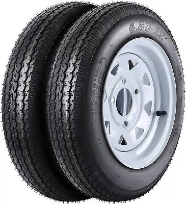 2 Pack 4.80-12 4.80x12 480-12 Trailer Tires With 12'' Rims 4 Lug On 4'' 6PR • $110.56