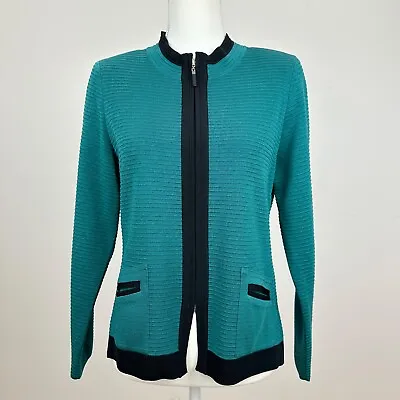 Misook Jacket Knit Cardigan Teal Blue Zip Up Long Sleeve Womens XS Petite • $24.50