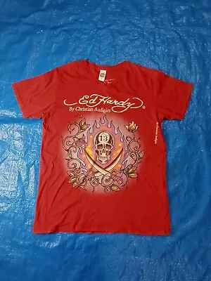 Ed Hardy By Christian Audigier Flame Skull Size Large Red T-shirt • $39.97