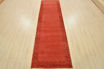 Gabbeh Lori Runner 3′ X 9’10” Red Wool Contemporary Hand-Knotted Oriental Rug • $415.65