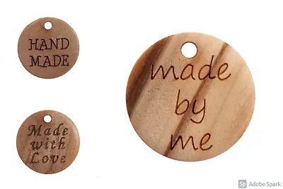 3 X Wooden  Hand Made   Made By Me/with Love  Button Sewing Label Tag 18mm • £3.99