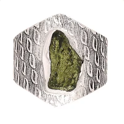 Natural Genuine Czech Moldavite 925 Sterling Silver Ring XS56 S.8 CR41931 • $18.99