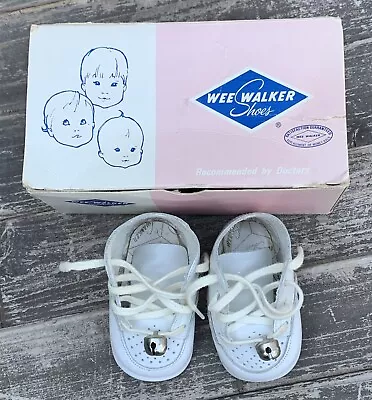 Vintage Baby Shoes With Bells On Laces Leather Wee Walker Shoes With Box • $55.10