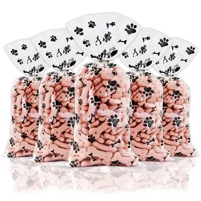 100 Pieces Pet Paw Bone Print Cellophane Bags Dog Puppy Pet Gift Bags With Si... • $14.99