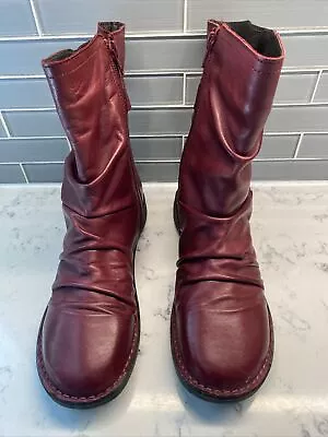 Miz Mooz Parade Leather Boots In Bordeaux Size EU 40 US 9-9.5 Buckle • $44