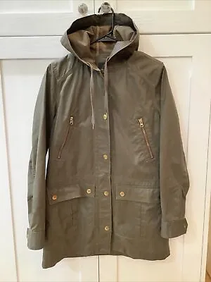 J Crew Downtown Field Jacket Small Mossy Brown Zip Waxed Cotton Military Coat • $35