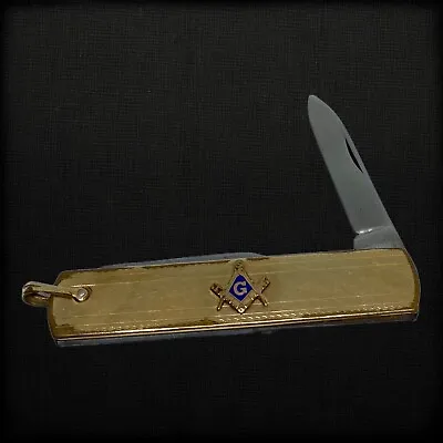 Vintage Mason Emblem Gold Plated Folding Pocket Knife * Masonic • $59