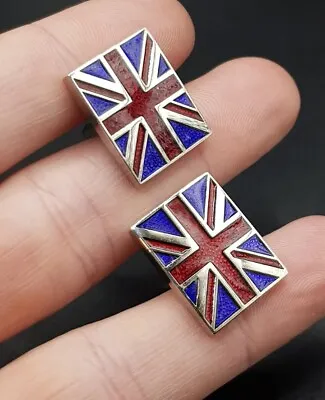 Enamelled Silver Tone Union Jack Great Britain Flag Cufflinks . Enamel. 🇬🇧 • £19.99