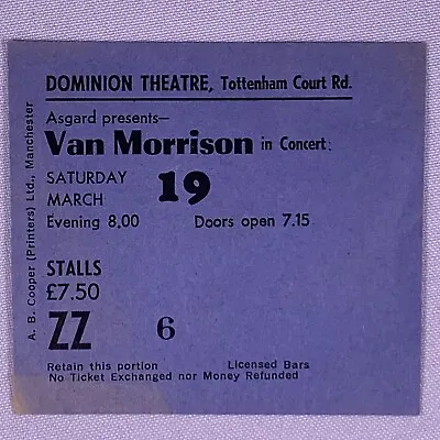 Van Morrison Ticket Vintage Original Dominion Theatre London 1983 • $20.22