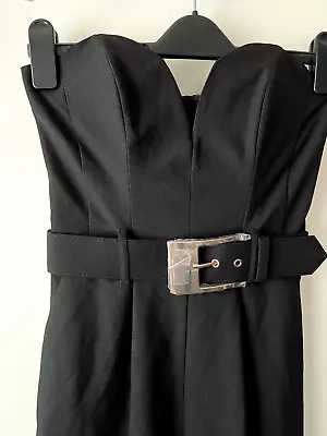 Miss Selfridge Jumpsuit Size 4 Black Bandeau Belted Sleeveless Formal Party Chic • £10