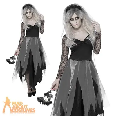 £22.99 • Buy Ladies Graveyard Bride Costume Zombie Corpse Halloween Widow Fancy Dress Womens