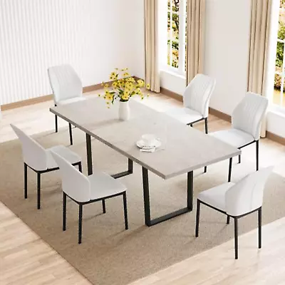 Mid-Century Dining Table Set: Extendable Wood Table 6 Upholstered Chairs • $884.48