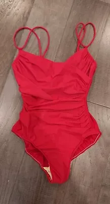 Slimming Magic Suit Red One-piece Size 6 Ruched Adjustable Straps Underwire • $14.24