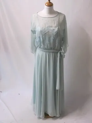 Vintage Silk Chiffon Feel Tea Dress By Bellino - Eau De Nil - Approx Size 14 • £29.99