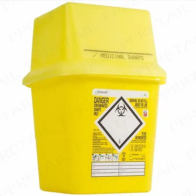 5x LARGE 4L BIOHAZARD SHARPS WASTE BINS Medical Syringe/Needle/Blade Insulin Box • £22.33