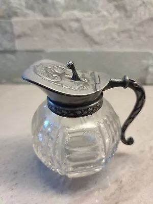 Vintage Cut Glass Creamer Syrup Pitcher With Hinged Lid • $60