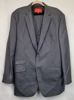 Statement Confidence Co 3 Piece Wool Suit Gray With Pinstripes Size 44L Jacket • $74.99