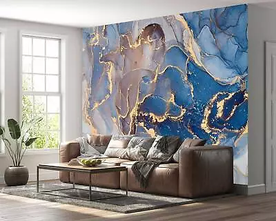 Stunning Blue Gold Marble Peel & Stick Wallpaper - Removable Office Wall Decor • $229.91