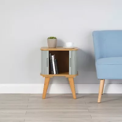 Bamboo Side Table With Light Grey Sliding Doors 580mm H X 450mm W X 450mm D • £89.99