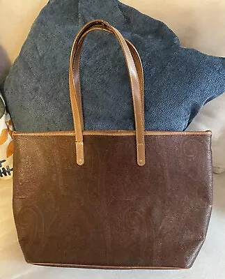 ETRO Handbag Tote Bag Paisley Pattern Leather Brown Multicolor Lining. • $55