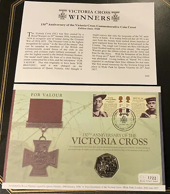 Ltd Ed 150th Anniversary Of The Victoria Cross 50p Coin & Stamp 1st Day Cover • £14