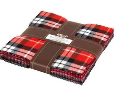 10  Squares Mammoth Junior Flannel Red Colorstory Plaid Fabric Precuts M534.16 • $37.97