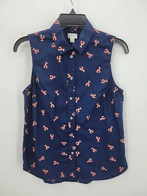 J Crew Shirt Womens Small Blue Lobster Print Sleeveless Button Up Novelty • $20.13