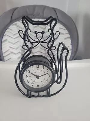 Vintage Black Wrought Iron Cat Clock 7.5 X5 X2  • $19.99