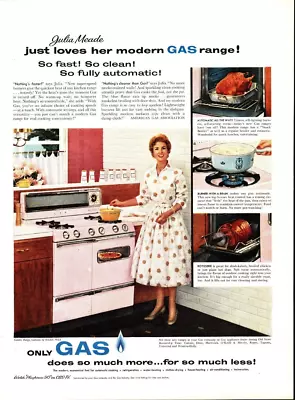 Vintage 1957 Gas Range Print Ad Modern Pink Stove Does Much More For Less • $14.95