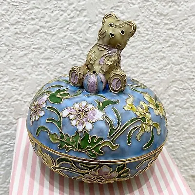 Vintage NYCO Nikki Yassaman Blue Bear Trinket Box Faberge Enameled Art Figurine • $44.98