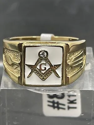 Mens Gold Masonic Ring White Onyx Military CZ • £17.84