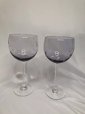 2 Waterford Marquis Crystal Purple Etched Balloon Polka Dots 8 5/8” Wine Glasses • $34.99