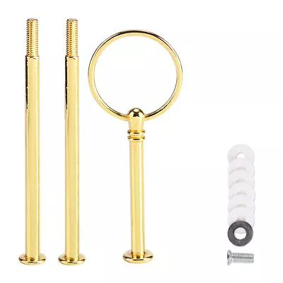 3 Tier Gold Round Cake Plate Stand Handle Fittings For Tea Shop Room Hotel Party • £3.99