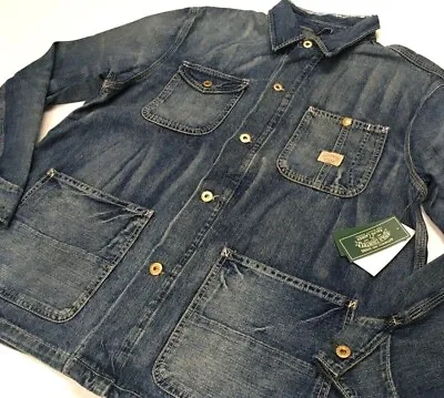 Polo Country Ralph Lauren VTG Distressed Denim Jeans Musician Chore Jacket Coat • $199.99