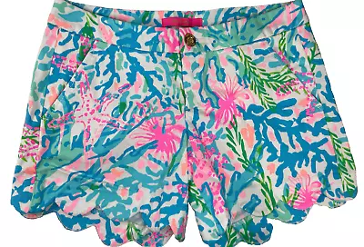 EUC Lilly Pulitzer Buttercup Stretch Short Multi Scalloped Coral Bay Sz 2 • $25