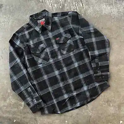 NWOT Mens DIXXON X Counts Kustoms Black Button Up Plaid Flannel Shirt L  • $55.25