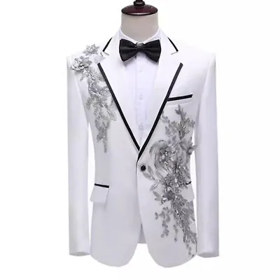 Men Top Suit Jacket Blazer Coat Flower Sequin Formal Office Wedding Banquet Chic • $56.04