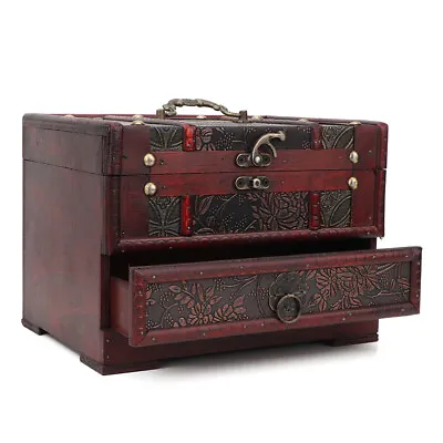 Vintage Wooden Jewelry Box Case Holder Necklace Earrings Storage Box Organizer • $49.50