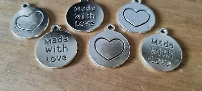 10 Antique Silver MADE WITH LOVE Message Pendant Charm Jewellery Craft UK • £3.20