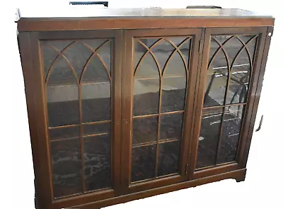 Antique Mahogany 3 Door Bookcase Display Cabinet • $1250