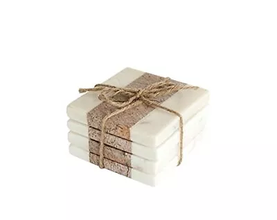 P Square Marble Coasters With Jute String Set Of 4 Pieces Glasses And Bar Tool • $21.98