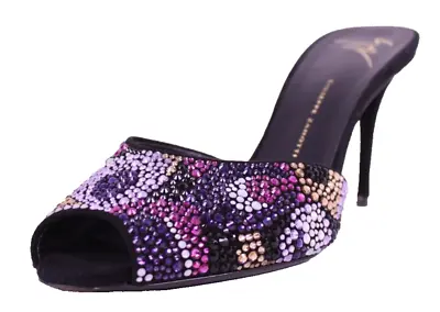 $248 • Buy GIUSEPPE ZANOTTI Multicolor Crystal & Black Suede Open Toe Mules Sandals 39.5